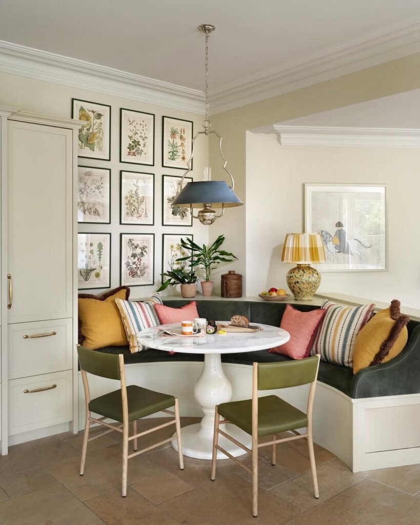 Banquette seating with a curved bench