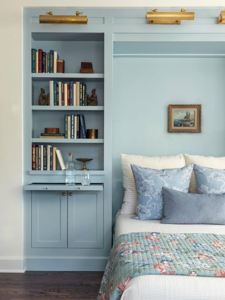 beautiful opened light blue murphy bed decoration