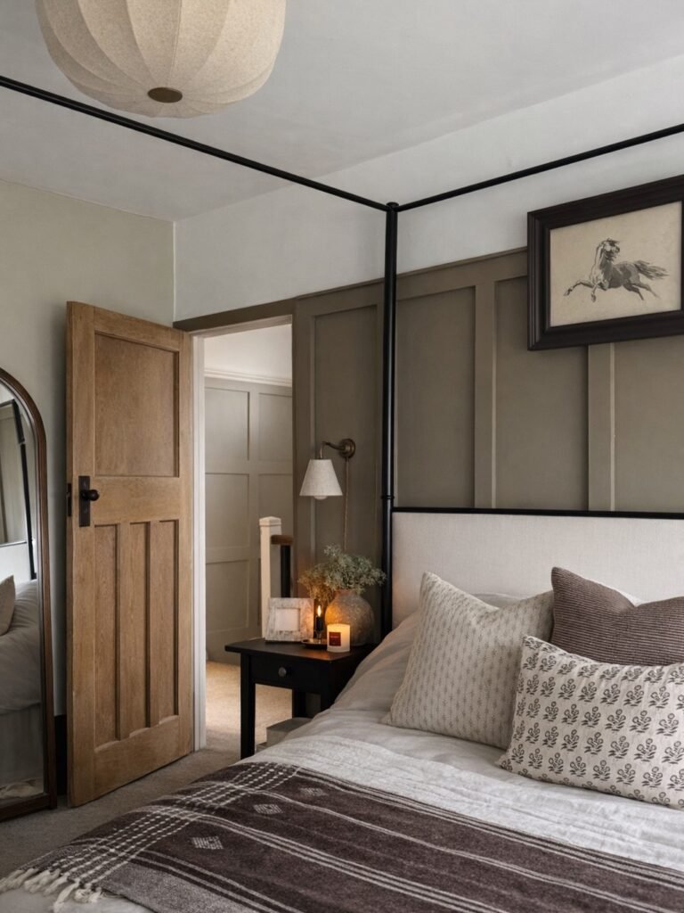 beautifuly designed bedroom with wall pannels