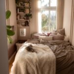 cute small and cozy bedroom sheves decorating idea