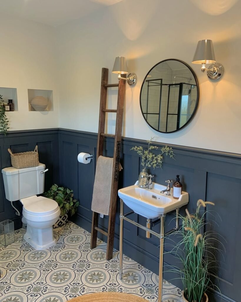 railing blue bathroom paint color with wall paneling