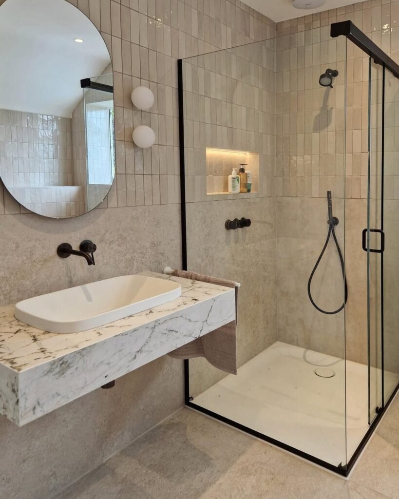 bathroom with black trims