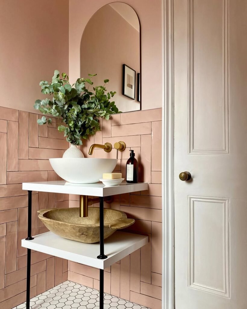 beautiful calamine pink bathroom paint color idea