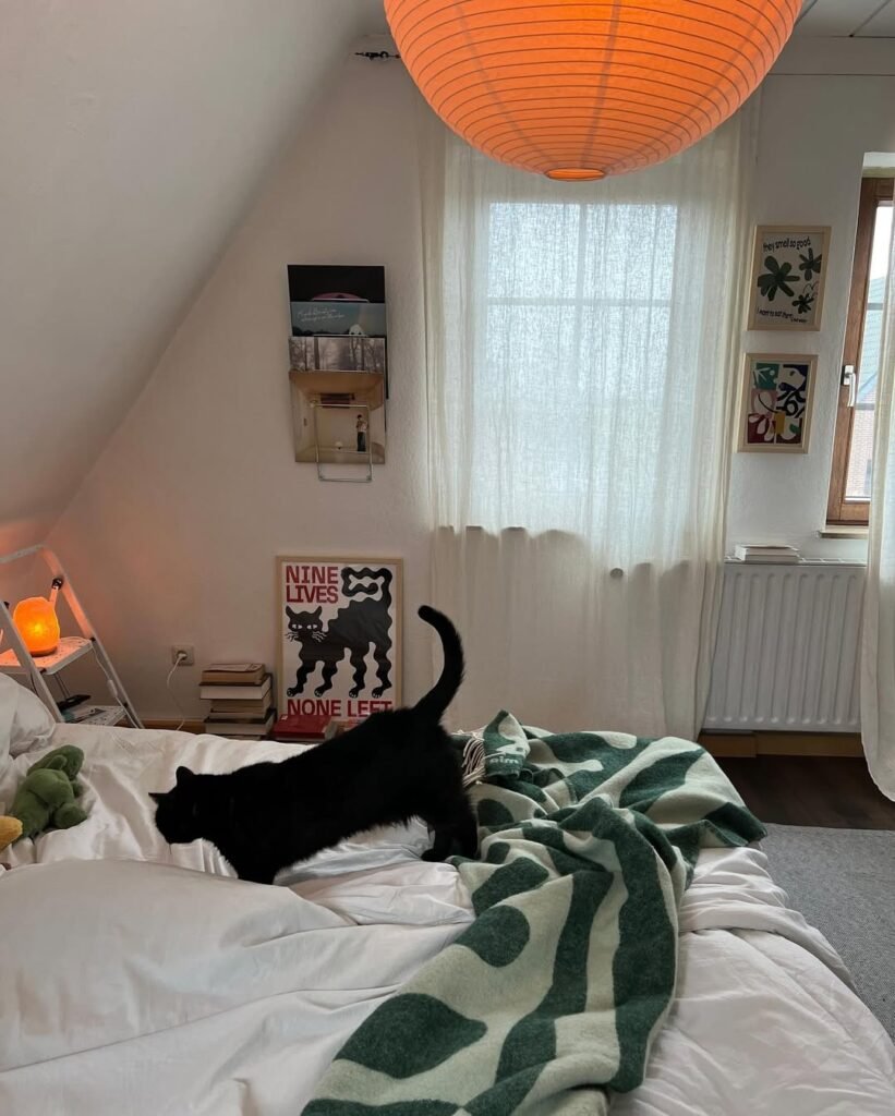 bedroom with art against the wall decor idea