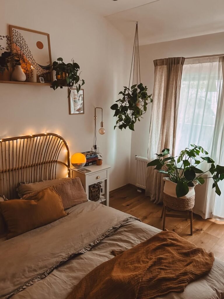 cozy boho style bedroom ich with textures