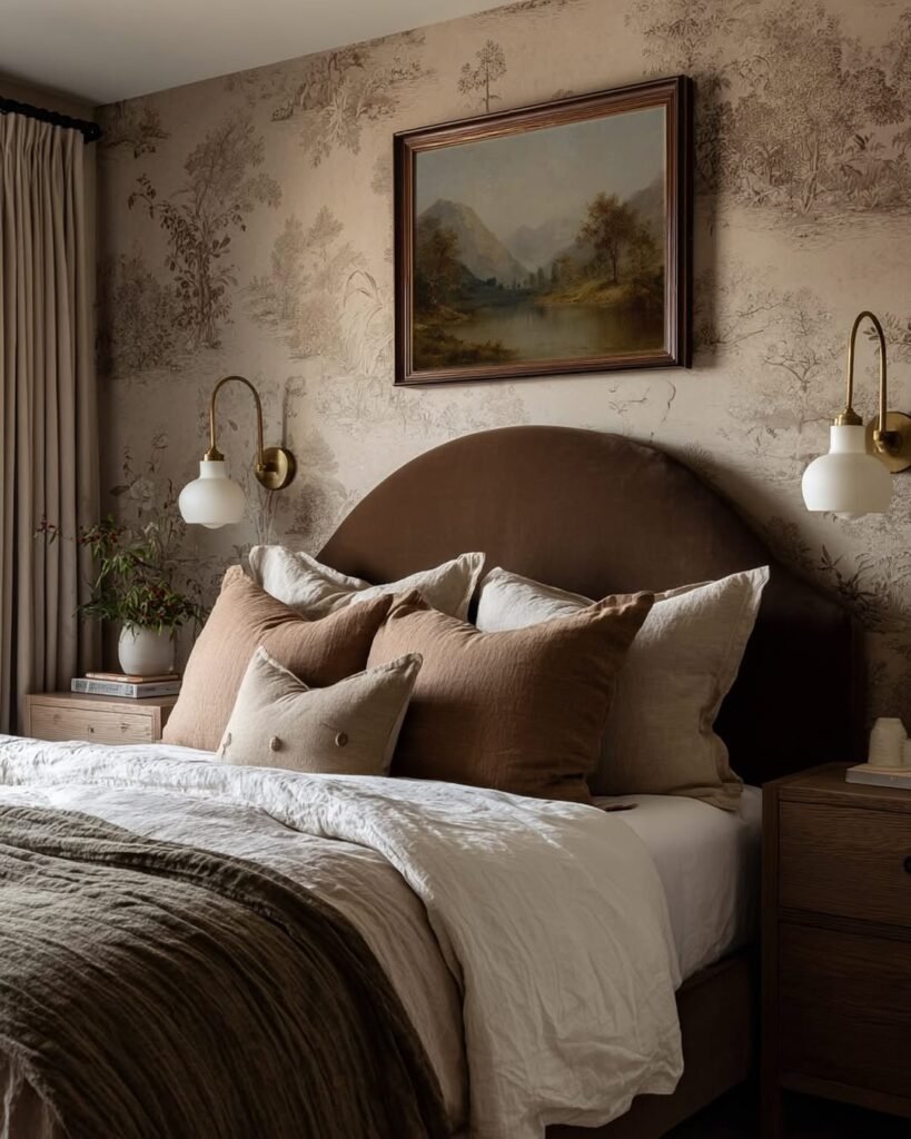 cozy quite bedroom with fresh sheets, layered neutrals,