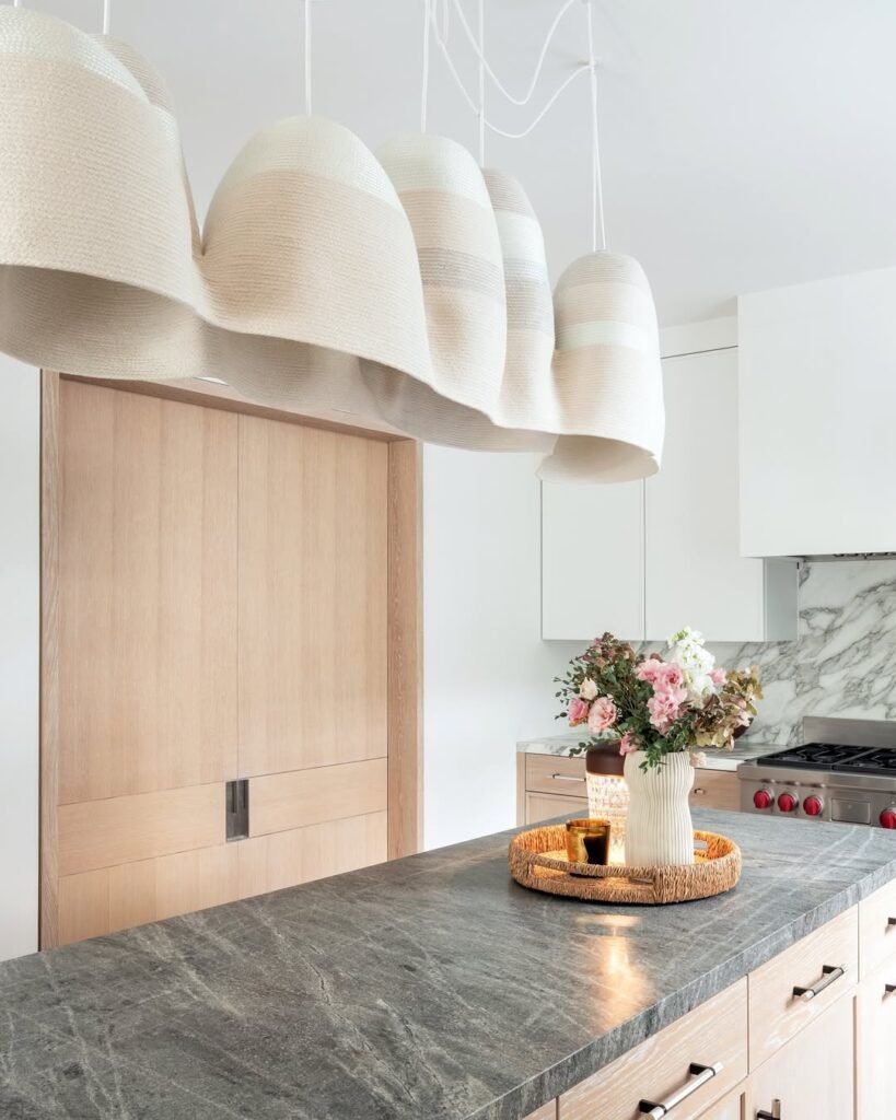 kitchen with light color wood pocket door