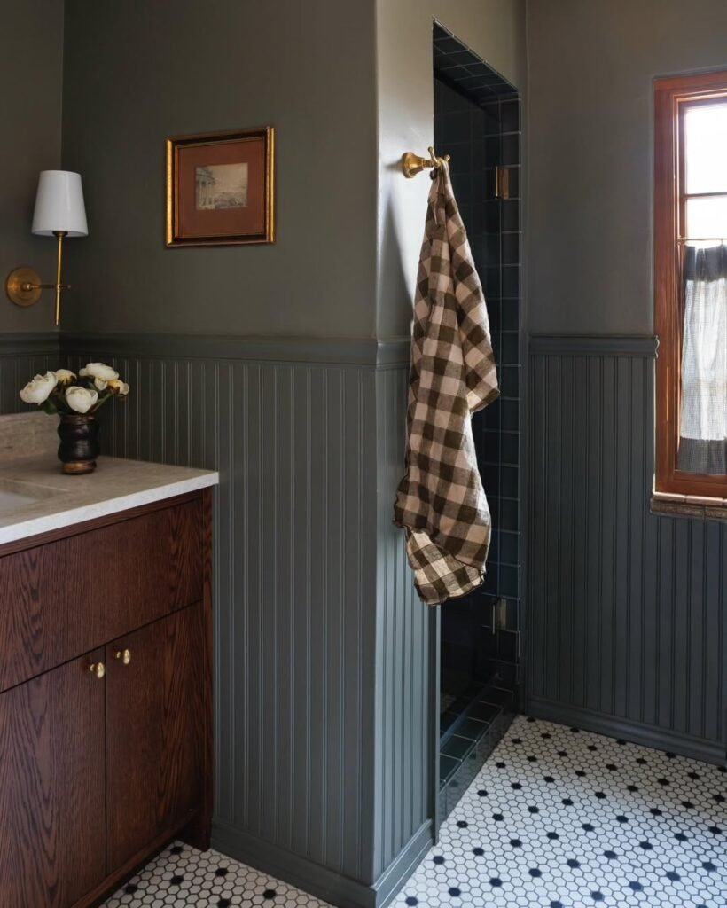 moody thanderous color in small bathroom 2