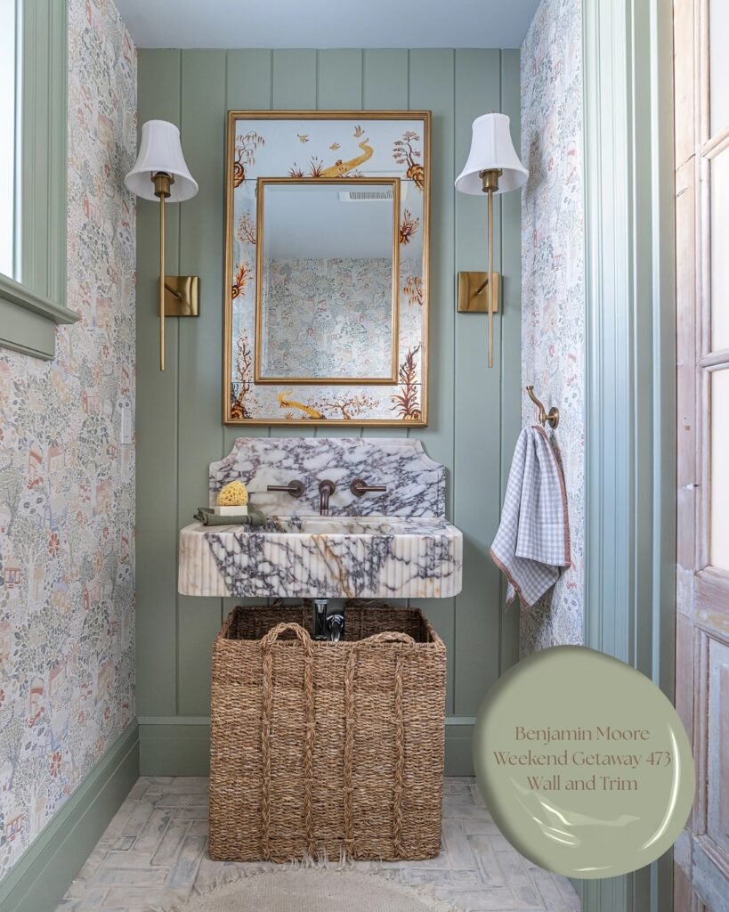 weekend getaway green small bathroom color inspo